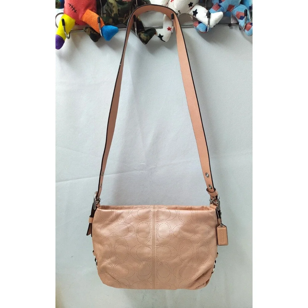 Coach Signature Petal Pink Leather Zipper Closure Crossbody Bag